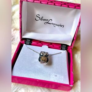 Fine silver plated owl necklace new